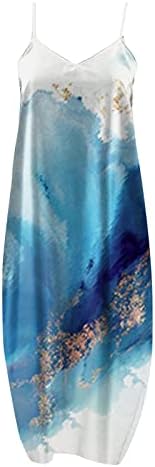 lcepcy femei Plus Dimensiune vrac imprimate lung Sun Dress spaghete curea V-Neck Fără mâneci Maxi Rochii plaja rochie cu buzunar