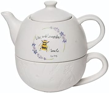 Miere albină și lavandă dolomită din gresie Stackable 2-in-1 cu o singură servire a ceaiului și setul de ceașcă