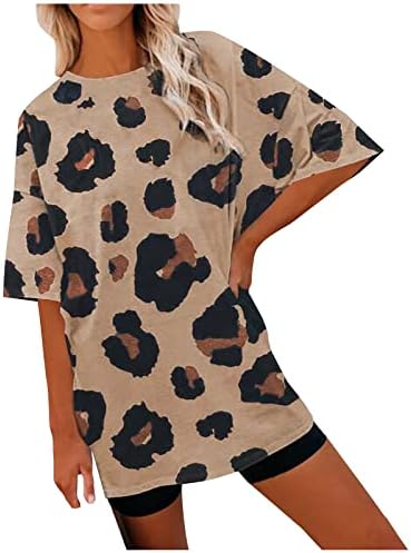 Topuri de tunică pentru femei 2023 moda de vară pulover cu imprimeu Leopard supradimensionat Mâneci scurte largi topuri de