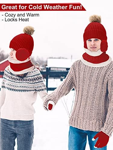5 PC -uri pentru femei pălărie caldă de iarnă și mănuși set de eșarfă tricotat beanie ski ieșire pompom pălărie de iarnă ureche