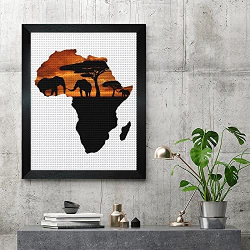 Harta safari africană pictură rotundă cu diamante cu cadru arta completă a forajului pentru decorarea peretelui