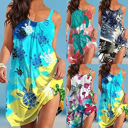 Oiumov Rochii de plajă pentru femei Casual florale rochie Sling curea Fără mâneci drăguț rochii de vară rezervor rochie Hawaiian