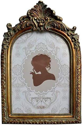 Sikoo Vintage 5x7 Frame de imagine Antic Ornatetable Top și Montare pe perete Cadru foto cu sticlă de înaltă definiție față
