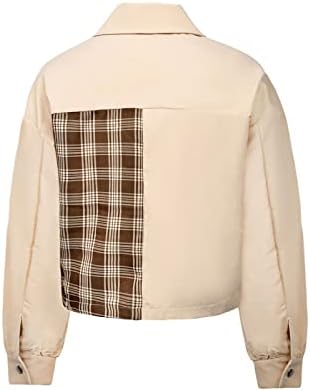 Femei carouri jacheta mozaic buzunar față îmbrăcăminte exterioară Colorblock Maneca lunga Crop velur jacheta rever Cardigan