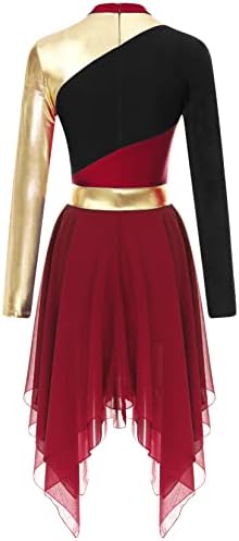 Tssoe femei asimetrice metalice bloc de culoare lirică costum de dans suprapunere tunică de dans de laudă