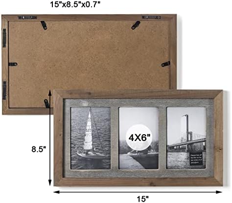 Adeco 3 deschideri 4x6 Cadru de imagine din lemn solid, decorativ manual realizat manual Rusticher Banner Cadru foto pentru