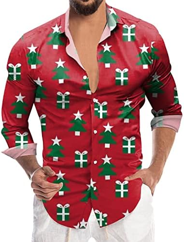 Gdjgta mens moda casual Crăciun digital 3d imprimare buton de vacanță buton cu mânecă lungă cămașă cămașă cu mânecă terestră