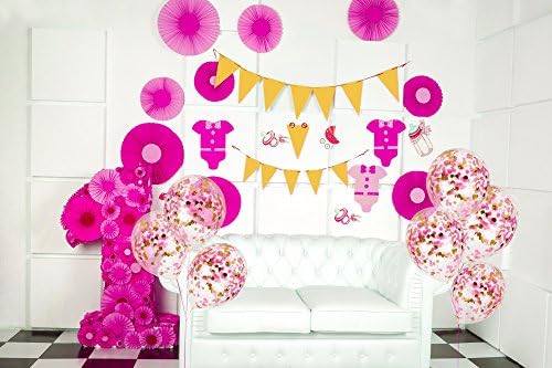 Comorile Gold Gold and Pink Balloons - Balloane Clear Confetti - 12 Round Confetti Baloane pentru petreceri de naștere - Baloane