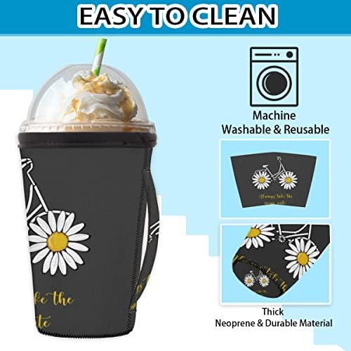 Daisy With Citate Mânecă de cafea cu gheață reutilizabilă negru cu mânere cu mânecă de ceașcă de neopren pentru sodă, latte,
