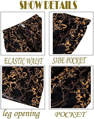 Fohemr Mens Luxury Tăie de lux Set de cămăși din aur negru și pantaloni scurți 2 piese Set imprimat în lanț set baroc în jos