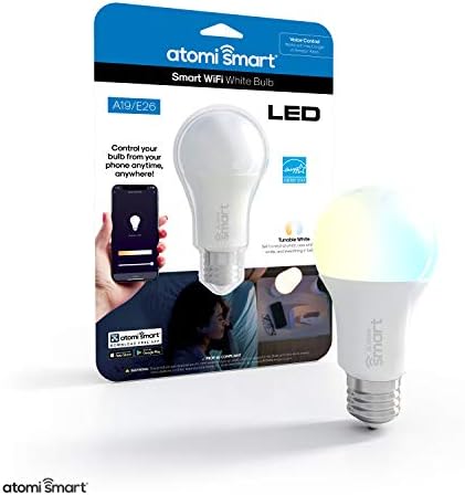 atomi Smart WiFi White LED bec cu lumină albă reglabilă și reglabilă , E26 A19, nu este necesar Hub, echivalent 60W, descărcare