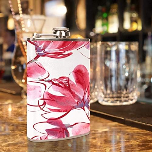 Hip Flask pentru lichior din oțel inoxidabil Leakproof cu pâlnie 7.7 oz capac din piele mare cadou idee Flask-acuarelă florale