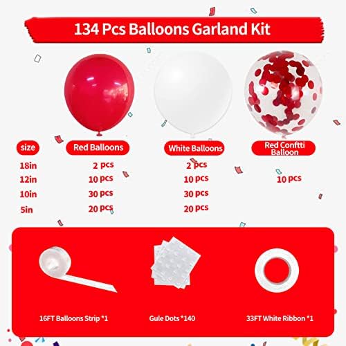 Baloane albe roșii Kit Garland 134 Pachetul diferite dimensiuni 18/12/10/5 inch Matte roșu mat latex alb baloane și baloane