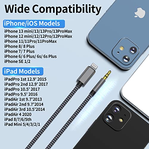 [Apple MFI Certified] 2Packiphone la 3,5 mm Cablu audio AUX AUX STEREO, Lightning to 3,5mm Nylon Aux Adapter Compatibil cu