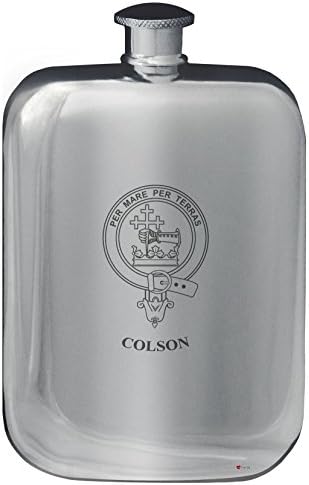 Colson familie Crest design Buzunar șold balon 6oz rotunjite Cositor lustruit