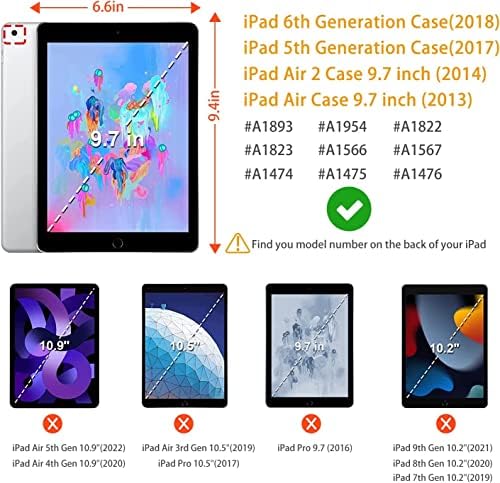 Carcasă iPad 9.7 pentru carcasă de generație a 5-a/6, carcasă iPad Air 2/iPad Air, din piele ușoară iPad Cover cu mai multe