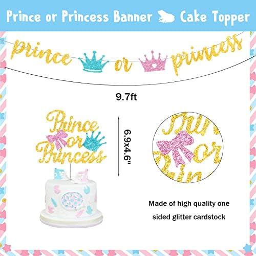 Genul prințului sau prințesei dezvăluie decorațiuni, prinț omond sau prințesă de gen dezvăluie topper tort banner pentru băiat