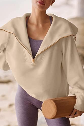 Nornetek Womens Quarter Zip Pullover cu glugă supradimensionată Half Zip Pullover femei cu mânecă lungă Drop umăr