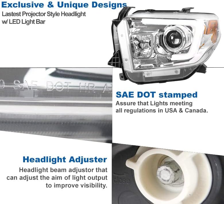 ZMAUTOPARTS LED tub proiector faruri Lămpi crom w / 6.25 Alb DRL compatibil cu 2014-2021 Toyota Tundra Pickup