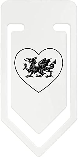 Azeeda 91mm „Welsh Dragon Love Heart” Clip de hârtie din plastic mare