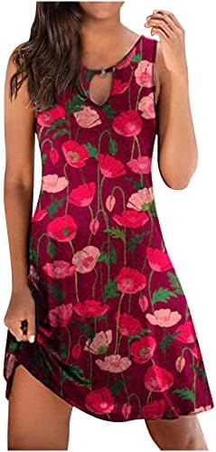 Femei Rochii de vara Boho florale imprimare Sundress Casual Flowy rotund gat gol fără mâneci rezervor rochie camasa rochie