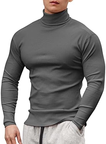 Tricouri de antrenament pentru bărbați tricotat mușchi Slim Fit elastic Turtleneck Tops Athletic Gym Sports Tricou cu mânecă