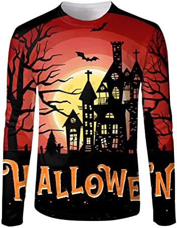 Zddo Halloween Tricouri pentru bărbați, petrecere casual bântuită casă tipărit cu mânecă lungă noutate grafică slim fit atletic