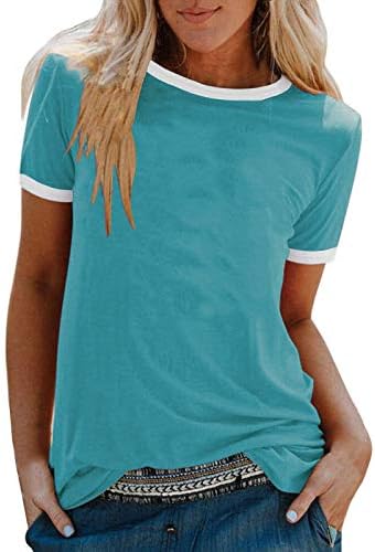 Dsfvus femei modă casual imprimeu dungă cu mânecă scurtă tricou rotund culoare solidă solidă top vara tricou de bază regulat