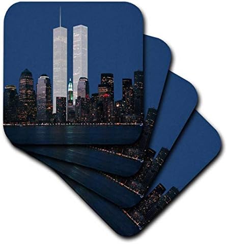 3Drose CST_154708_3 New York City Evening Skyline cu Twin Towers Ceramic Tile Coasters, set de 4