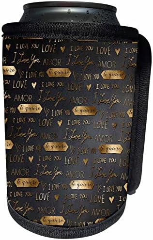 3Drose Negru și Image Of Gold Love Words Pattern - Can Cooler Bottle Wrap