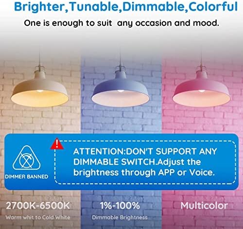 Becuri inteligente luminoase 13W 100W echivalent 1300lm 2700K - 6500K Tunable BR30 WiFi schimbarea culorii bec funcționează