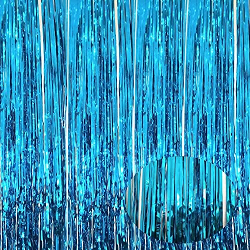 3 Pack 3.2 ft x 8.2 ft lumina albastru metalic Tinsel perdele de vară sub mare partid fotografie fundal folie Franjuri perdele