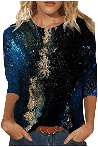 Chnnkkaop 3/4 maneca tricouri femei drăguț florale imprimare Tee Casual Vrac ușoare pulover bluza supradimensionate Bluze