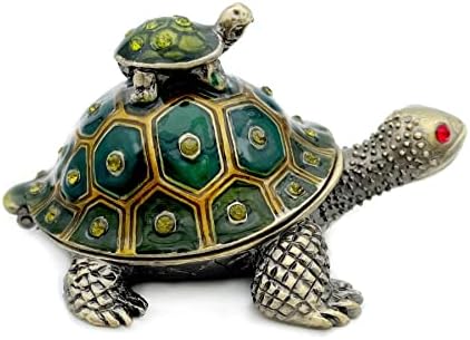 Cutie de bijuterii generică JWT Astyle Reeve ' s Turtle cu balamale cu pietre de cristal, Decor pentru casă cu figurină Verde