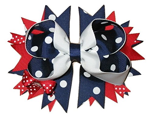 Nou „Patriotic Navy Dots” 4 iulie Hairbow Aligator Clip Girls 5 inch Bow Boutique Artificii America SUA Grosgrain Ribbon