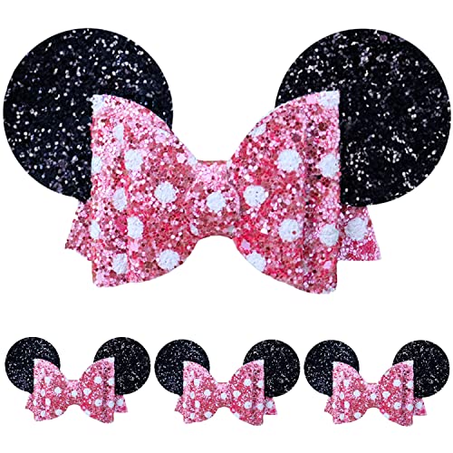 MODFUNS roz Mouse-ul urechi Clipuri Sequin Bow păr clipuri 4buc 4.7x2.7 Inch Sparkle Hairbows pentru Baby Girls Princess păr