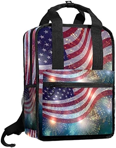 Tbouobt rucsac de călătorie laptop ușor rucsac casual pentru femei pentru bărbați, artificii și steagul America