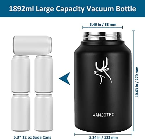 Sticlă de apă izolată 128oz + 64 oz Mâner Sput capac capac Half Gallon Date de scurgere a sticlei, vacuum izolat cu apă din