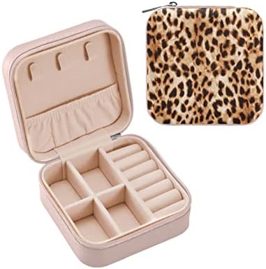 Alaza Leopard ghepard imprimare cutie mică de bijuterii pentru Femei fete bărbați călătorie Bijuterii caz PU Organizator, margine