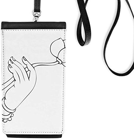 Cultură Lotus Linie de mână desen model de telefon portofel Purse Hanging Mobile Hushet Buzunar Negru Buzunar