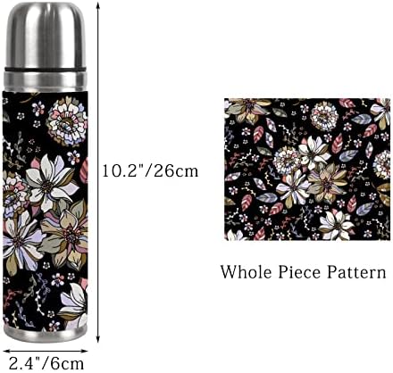 Vantaso Water Bottle Flacon Vintage Flori florale Flori Purple Negru Negru Cupa izolată cu perete dublu 500ml 17 oz pentru