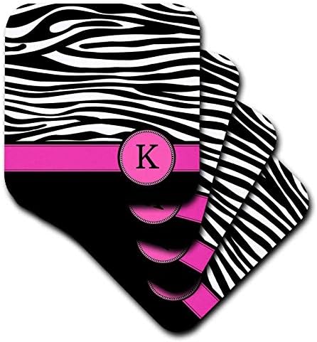 3Drose CST_154282_1 Litera K monogramă alb -negru dungi zebra imprimeu animal cu roz cald personalizat inițial moale, set de