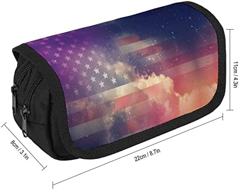 American Galaxy Flag Pencil Bag pentru strat dublu stilou cu carcasă pentru papetărie pungă de machiaj cutia cu fermoar cu