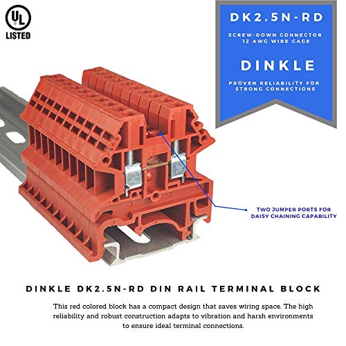 Dinkle Ul Listate DIN Terminal Block Kit 1 Roșu/Dinkle Negru 20 DK2.5N 12 AWG GAUGE 20A 600V GROUND DK2.5N-PE Jumper DSS2.5N-10P