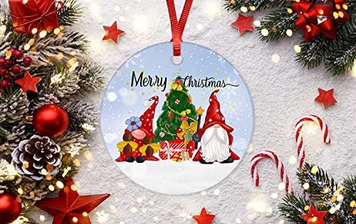 2021 Ornament de Crăciun fericit Gnomi Arbore de Crăciun ornament ceramică 3 inch Ornament de porțelan rotund pentru copac de Crăciun pentru copac de agățare pentru copilul copilului cuplu de familie prieteni aniversare aniversare
