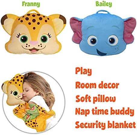 Word Party Bailey Plush Plush Head Pillow - Buddy jucărie și pătură de securitate atașată - pătură snuggly se rostogolește în pernă pentru depozitare ușoară - excelent pentru puii și naptime pentru copii mici și bebeluși