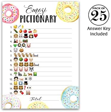 Donut Emoji Duș Joc de duș-pachet de 25-Emoji Pictionary Books pentru copii Jocuri pentru copii, temă gogoasă roz albastru