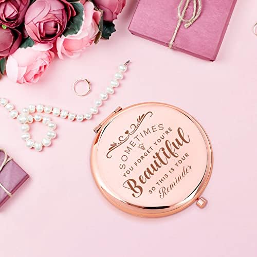 Lruiomve Inspirational Rose Gold gravate Travel machiaj oglindă, buzunar Compact cosmetice oglindă pentru sora femei prieteni