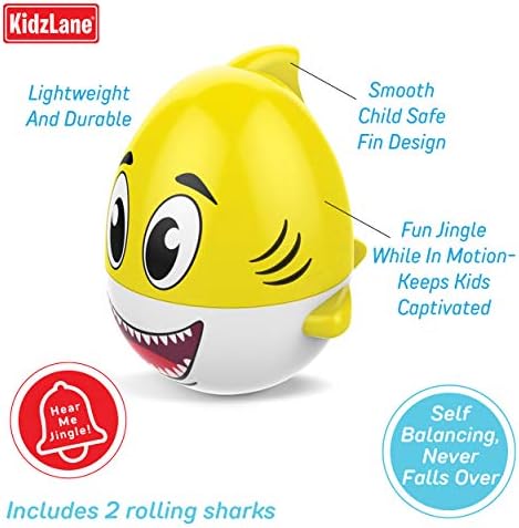 Jucărie de baie de rechin Kidzlane pentru bebeluși și copii mici | Jucărie cu baie roz și galbenă cu 2 pachete cu efect sonor